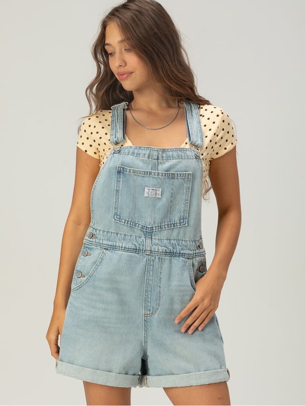 LEVI'S Womens Vintage Shortalls - Size Medium w/ yellow embroidered flower